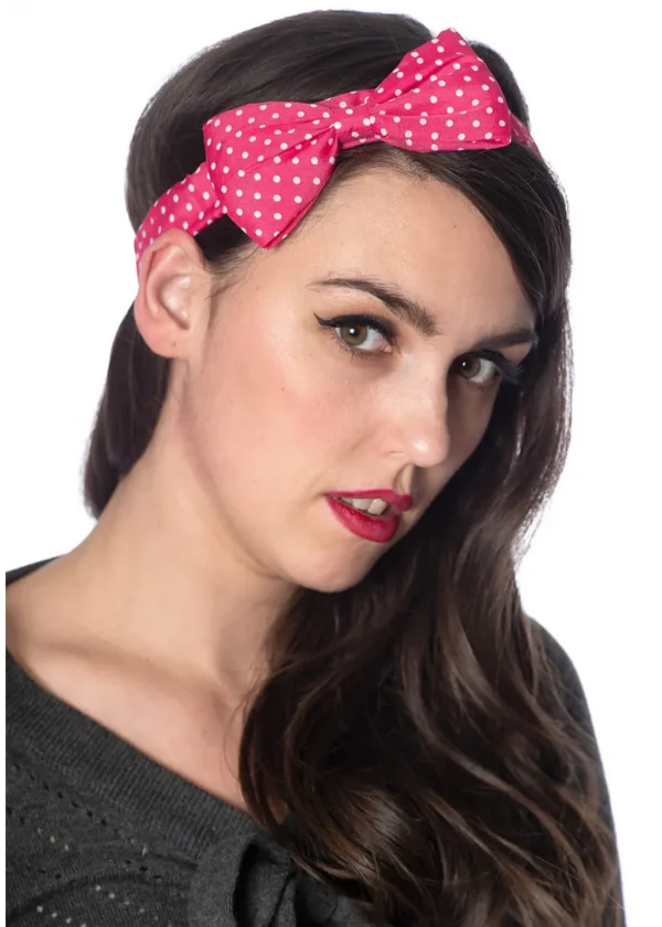 Banned Dionne Polkadot Bow 50's Headband Dark Pink