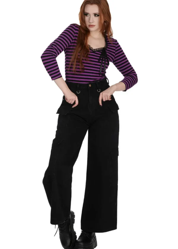 Banned Fade Into You Striped Top Black Violet