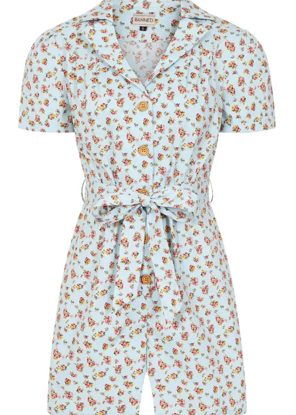 Banned Flora 50's Playsuit Blue
