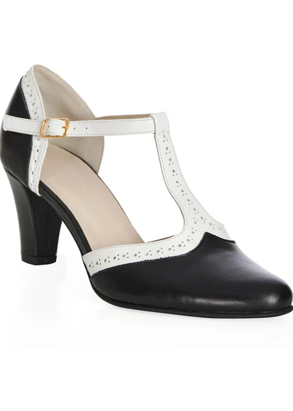 Banned Galore Leren 50's Pumps Zwart Wit