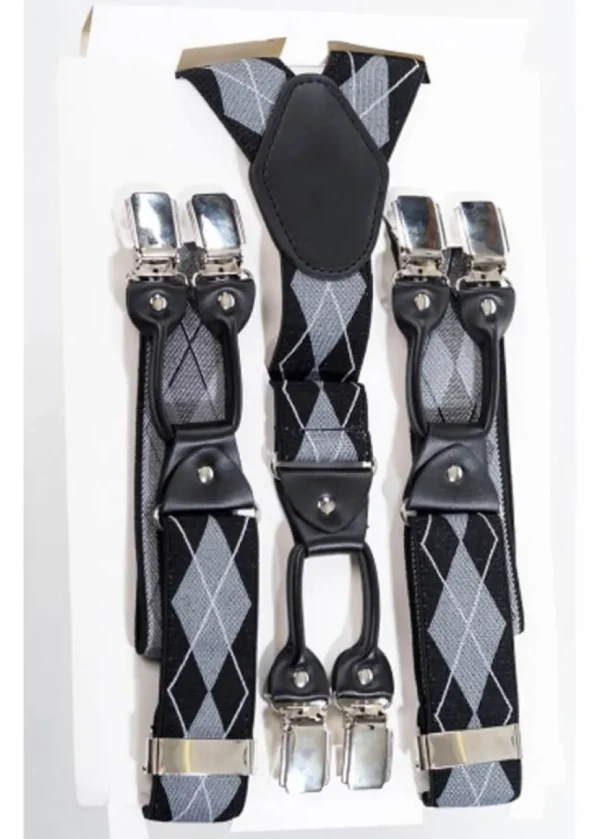 Banned Gentlemens Rhombus Rockabilly Braces Grey