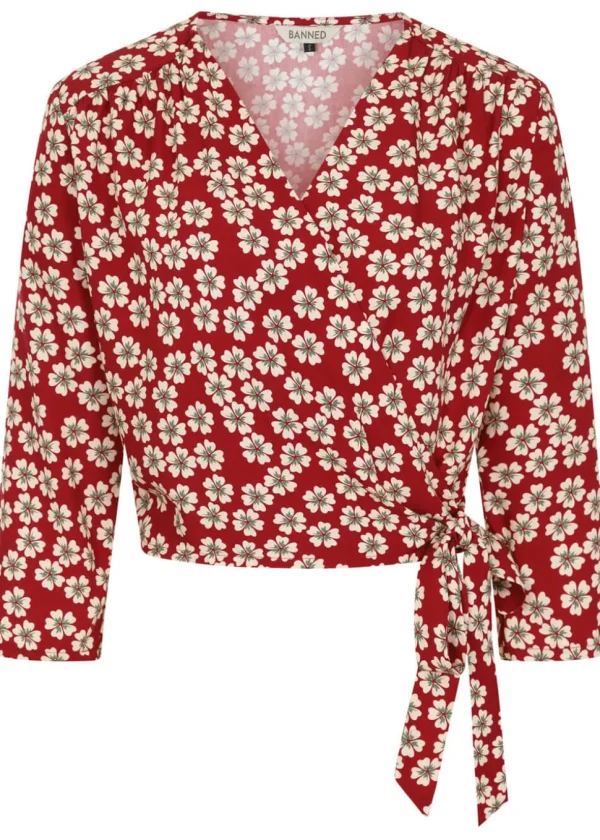 Banned Gracie Blossom 40's Wrap Blouse Red