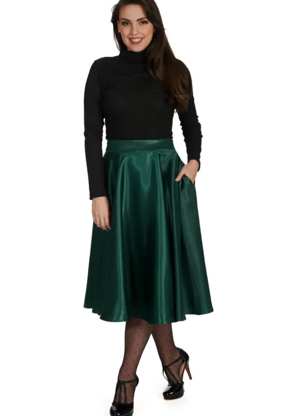 Banned Hazel Satin Sparkle 50's Swing Skirt Green