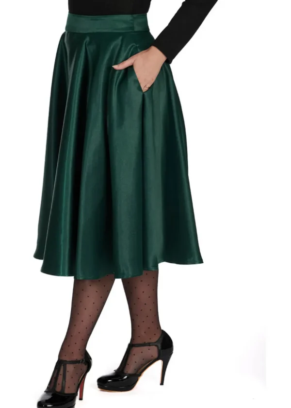 Banned Hazel Satin Sparkle 50's Swing Skirt Green