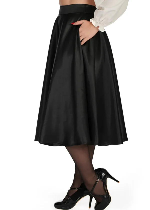Banned Hazel Satin Sparkle 50's Swing Skirt Black
