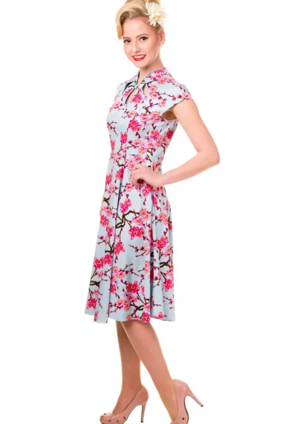 Banned Last Dance Cherry Blossom 50's Swing Dress Blue