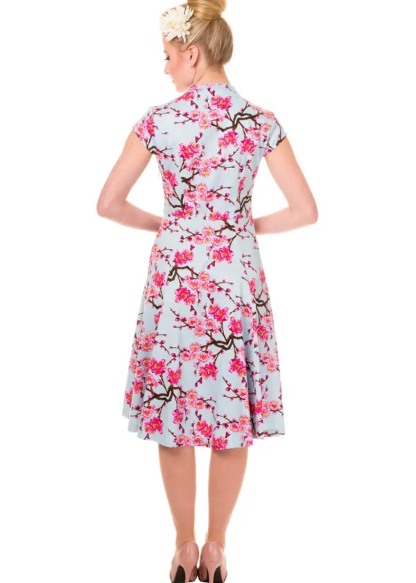 Banned Last Dance Cherry Blossom 50's Swing Dress Blue