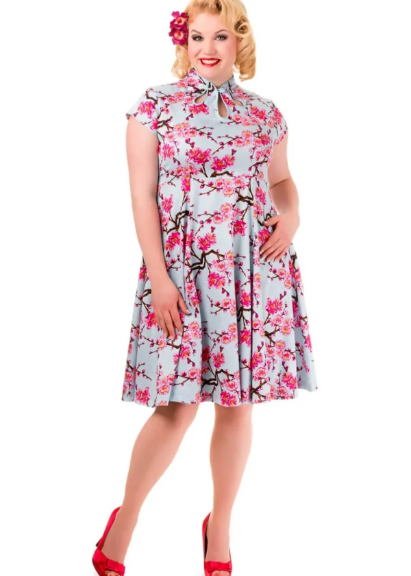 Banned Last Dance Cherry Blossom 50's Swing Dress Blue