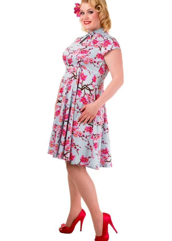 Banned Last Dance Cherry Blossom 50's Swing Dress Blue