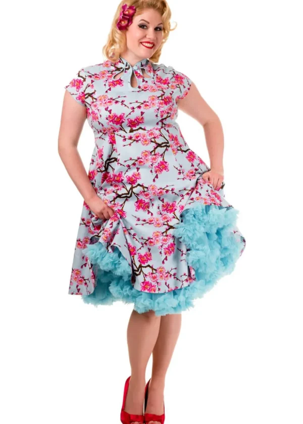 Banned Last Dance Cherry Blossom 50's Swing Dress Blue