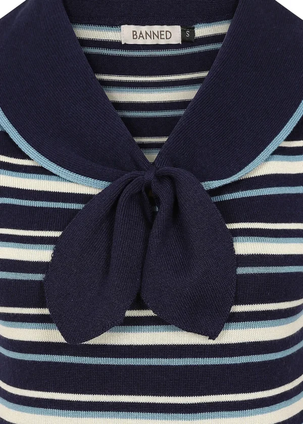 Banned Maisie Striped Jumper Navy Blue