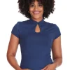 Banned Mandarin Collar 40's Top in Navy