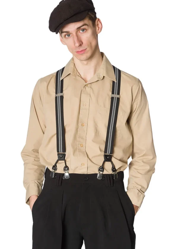 Banned Mens Nicholas Stripe Braces Black