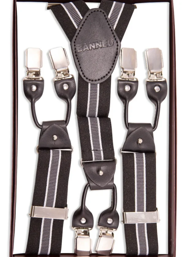 Banned Mens Nicholas Stripe Braces Black