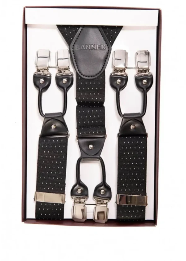 Banned Men's Polkadot Rockabilly Braces Black