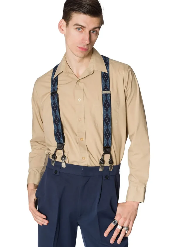 Banned Mens Timothy Braces Clip & Button Braces Blue