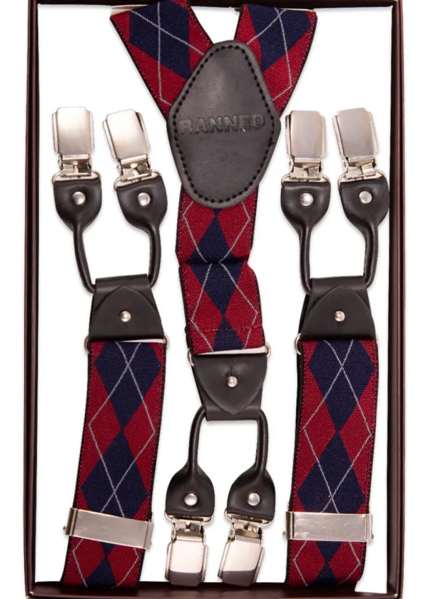 Banned Mens Timothy Rockabilly Braces 2 Closure Burgundy