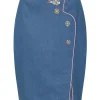 Banned Millie Swallow Denim 50's Pencil Skirt Blue