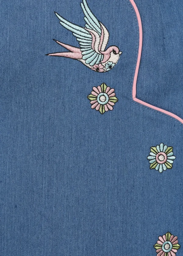 Banned Millie Swallow Denim 50's Pencil Skirt Blue