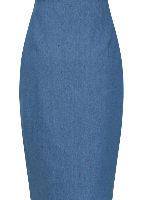 Banned Millie Swallow Denim 50's Pencil Skirt Blue