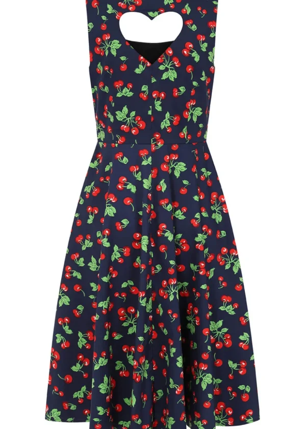 Banned Nora Heart Cherry 50's Swing Dress Navy