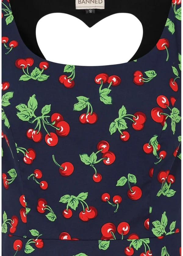 Banned Nora Heart Cherry 50's Swing Dress Navy