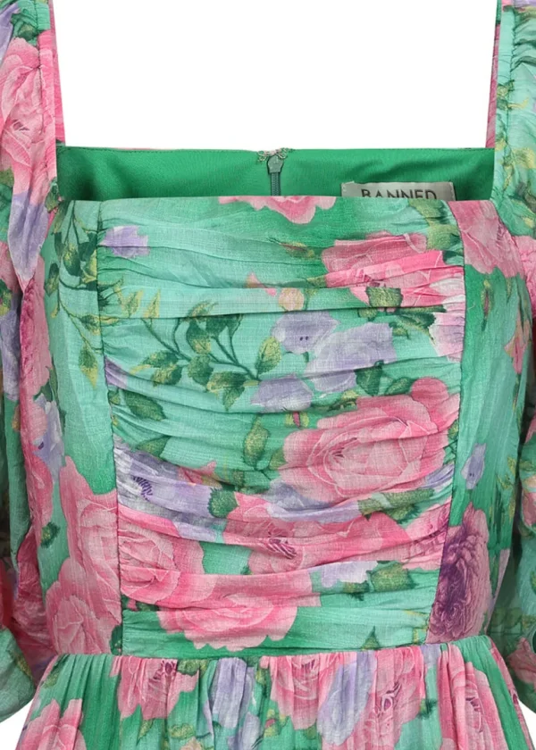 Banned Sandy Flower 70's Maxi Dress Green