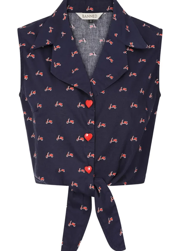 Banned Sandy Vespa 60's Blouse Navy Blue