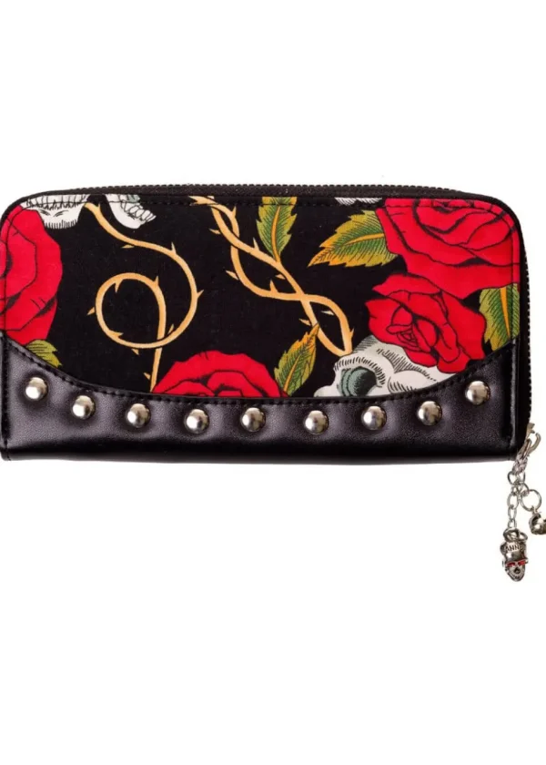 Banned Skull & Roses Rockabilly Wallet Black