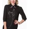 Banned Snow Bird Cat Blouse Black