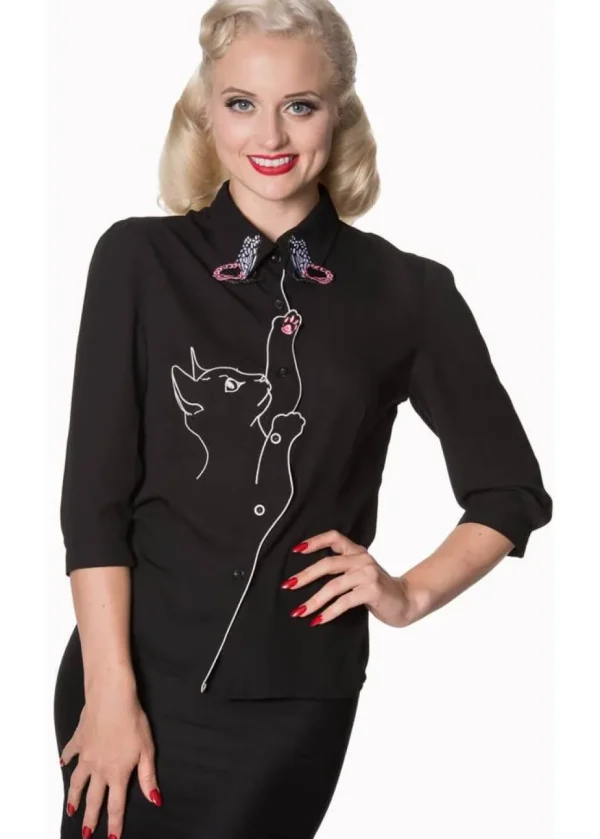 Banned Snow Bird Cat Blouse Black