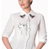 Banned Snow Bird Cat Blouse White