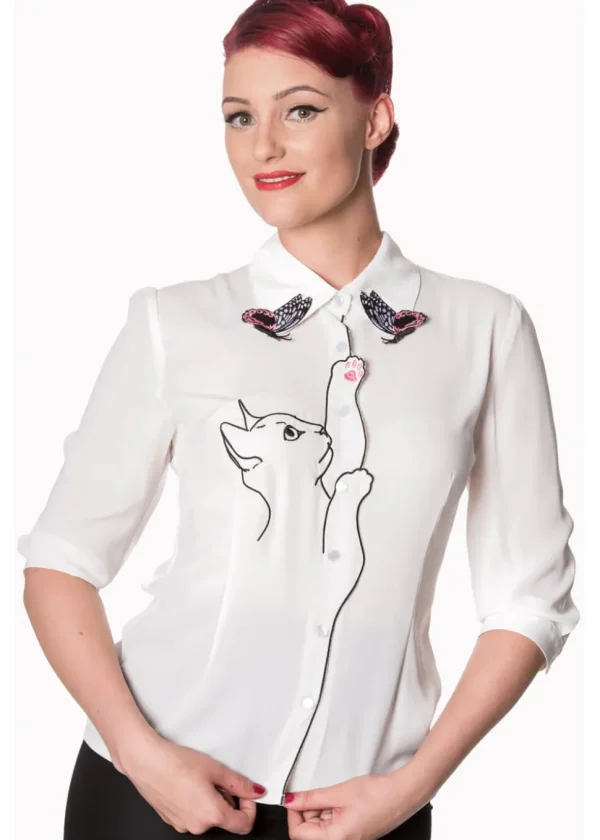 Banned Snow Bird Cat Blouse White
