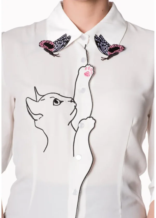 Banned Snow Bird Cat Blouse White