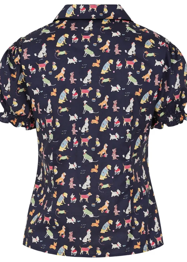 Banned Star Woof Dogs Blouse Navy Blue