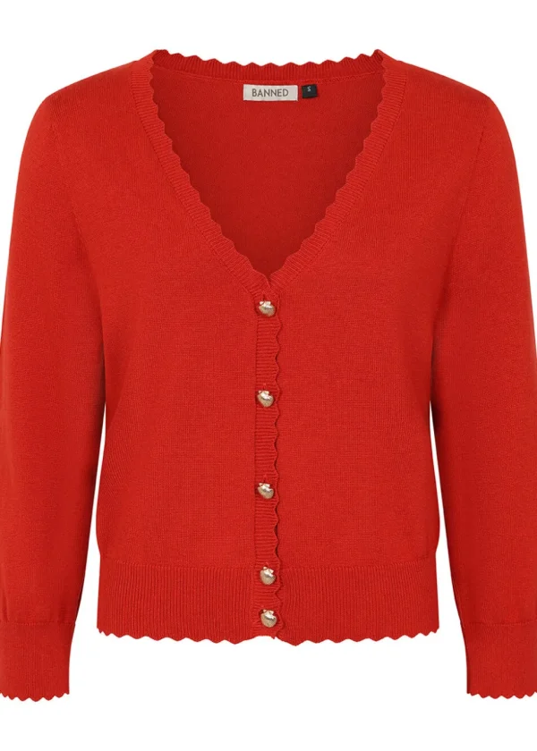 Banned Thelma Scallop Cardigan Red