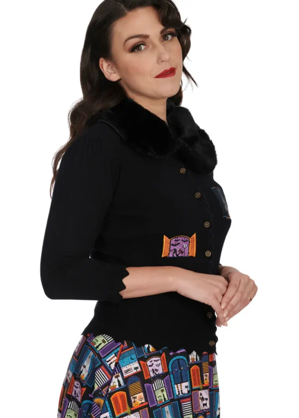 Banned Window Cat 40's Cardigan Black