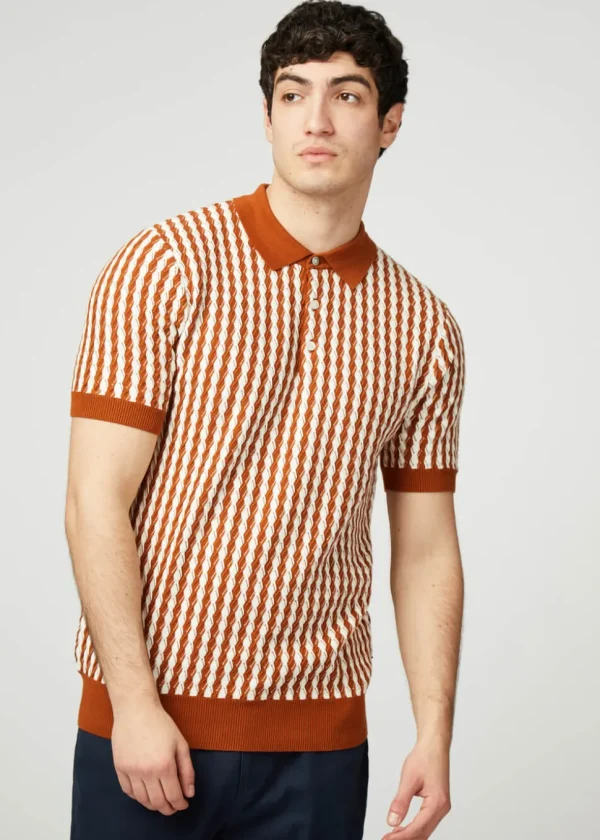 Ben Sherman Argyle Cable Polo Orange White
