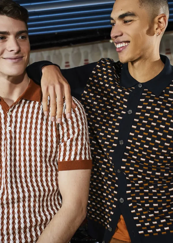 Ben Sherman Argyle Cable Polo Orange White