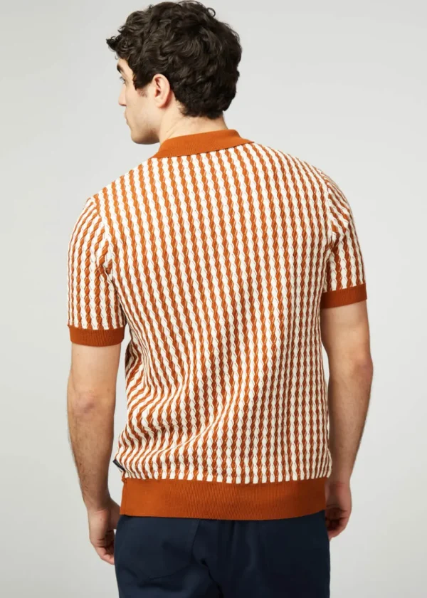 Ben Sherman Argyle Cable Polo Orange White