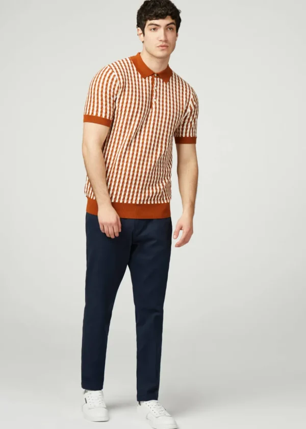 Ben Sherman Argyle Cable Polo Orange White