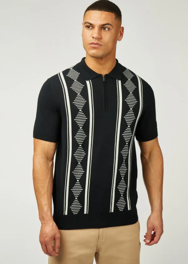 Ben Sherman Argyle Jacquard Polo Black