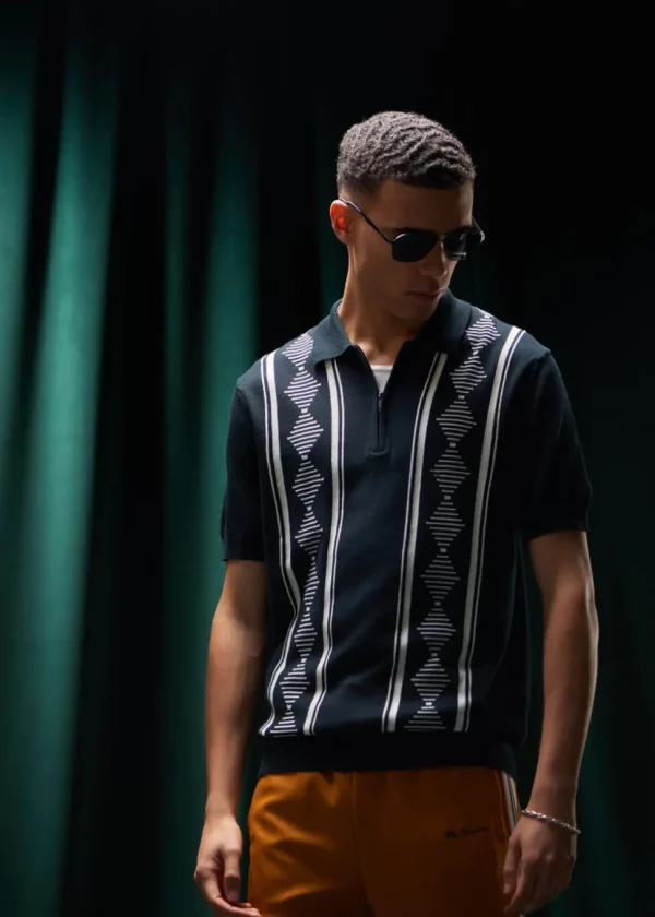 Ben Sherman Argyle Jacquard Polo Black