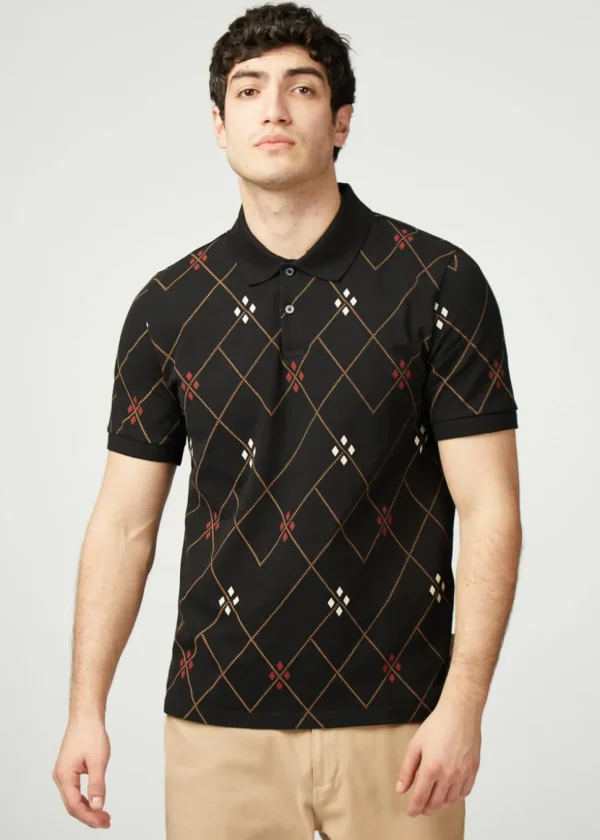 Ben Sherman Argyle Printed Polo Black