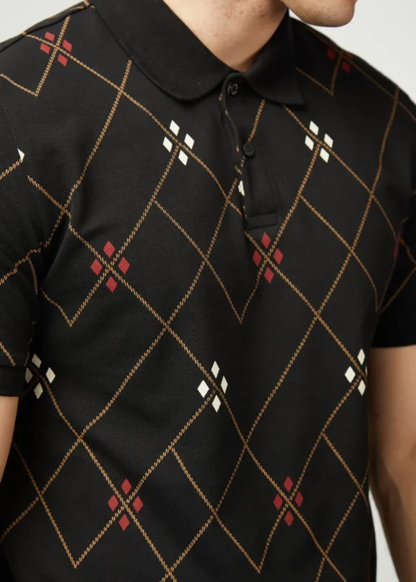 Ben Sherman Argyle Printed Polo Black