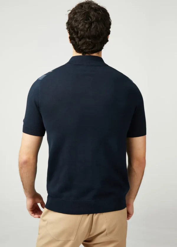 Ben Sherman Birdseye Stripe Polo Navy Blue