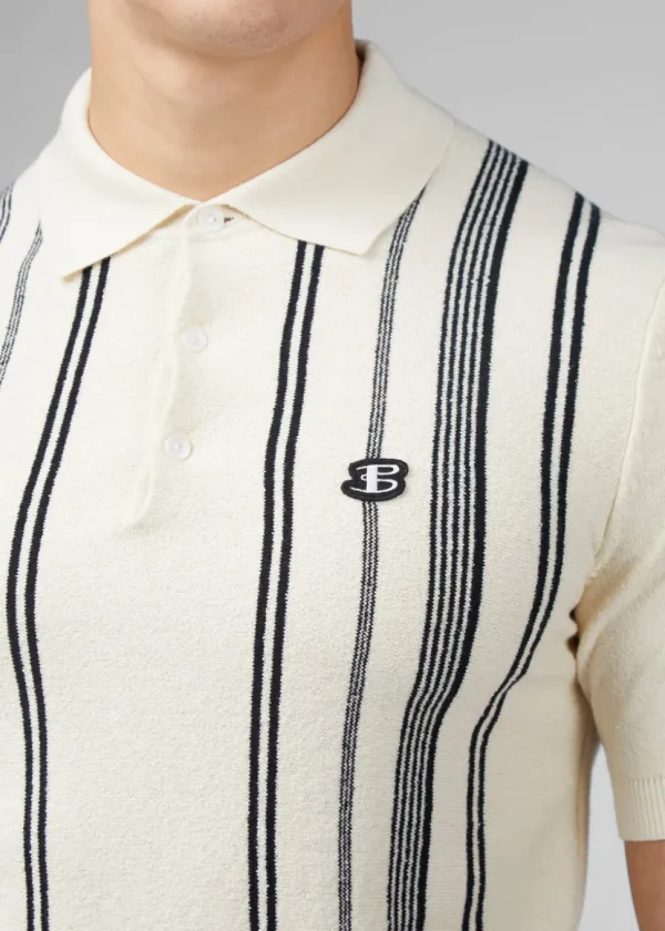 Ben Sherman Crinkle Cotton Stripe Polo Ivory