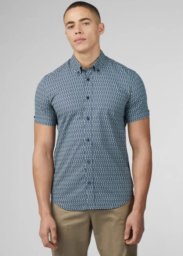 Ben Sherman Geo Spot Shirt Petrol Blue