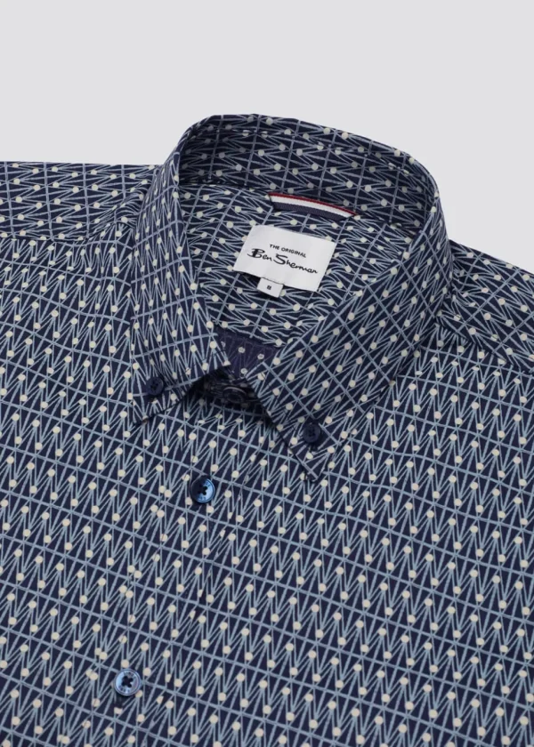 Ben Sherman Geo Spot Shirt Petrol Blue