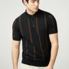Ben Sherman Jaquard Stripe Polo Black